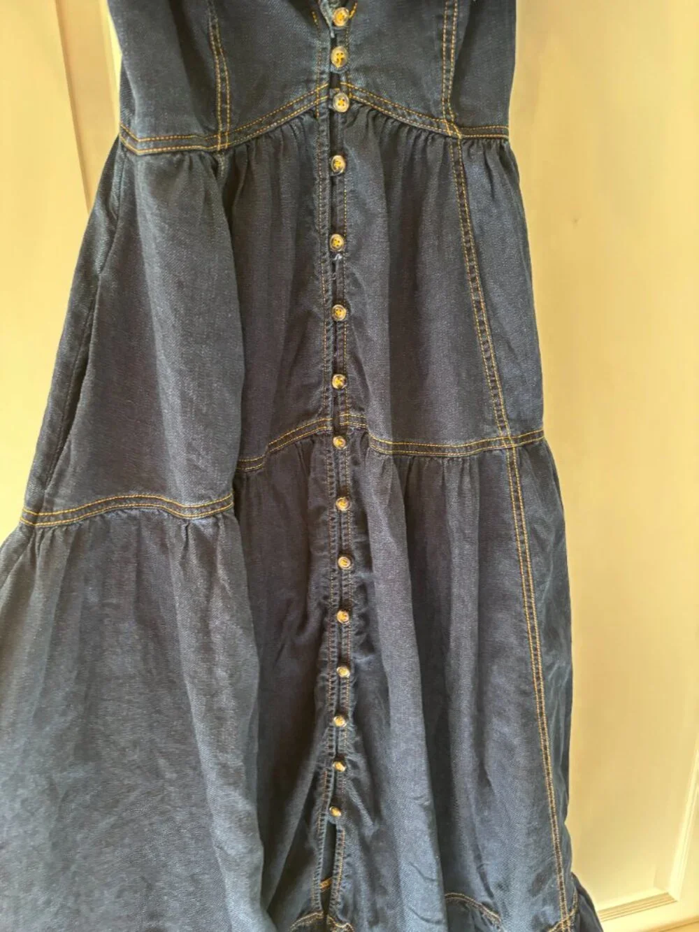 Anthropologie Pilcro Navy Denim Button-Front Ruffle Maxi Dress - Picture 8 of 8